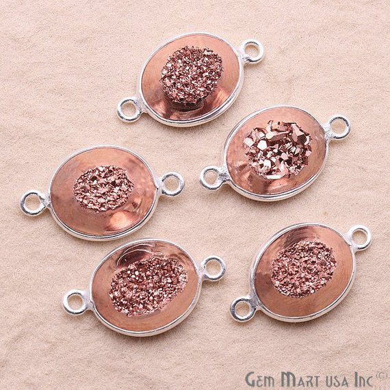 Window Druzy 10x12mm Oval Bezel Cave Druzy Connector (Pick Color, Bail, Plating) - GemMartUSA