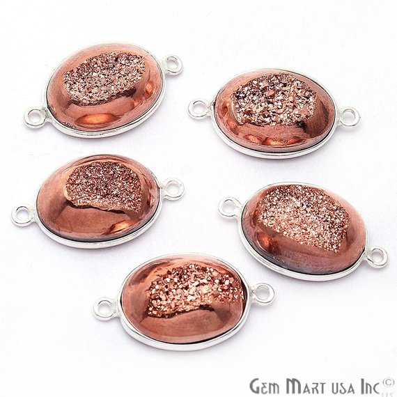 Window Druzy 12x16mm Oval Bezel Cave Druzy Connector (Pick Color, Bail, Plating) - GemMartUSA