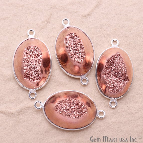 Window Druzy 13x18mm Oval Bezel Cave Druzy Connector (Pick Color, Bail, Plating) - GemMartUSA