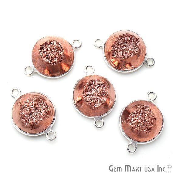 Window Druzy 12mm Round Shape Bezel Cave Druzy Gemstone Connector (Pick Your Color, Bail, Plating) - GemMartUSA