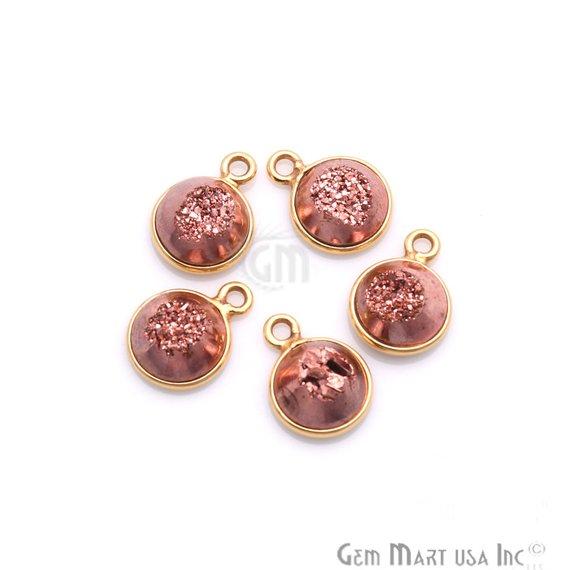 Window Druzy 8mm Round Shape Bezel Cave Druzy Gemstone Connector (Pick Your Color, Bail, Plating) - GemMartUSA