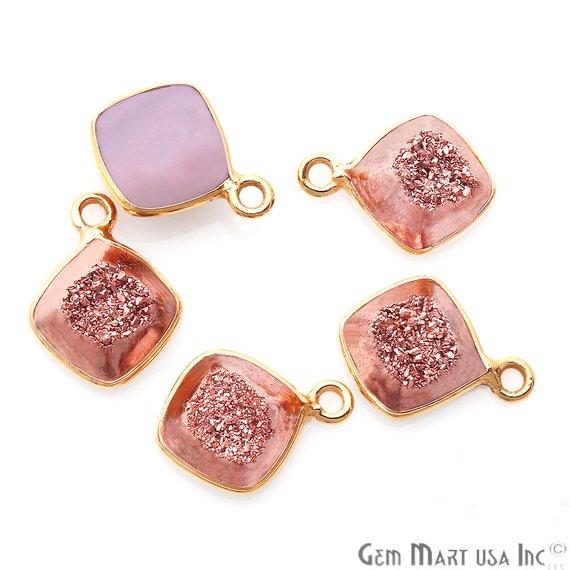 Window Druzy 8mm Cushion Shape Bezel Cave Druzy Gemstone Connector ( Pick Your Color, Plating, Bail) - GemMartUSA