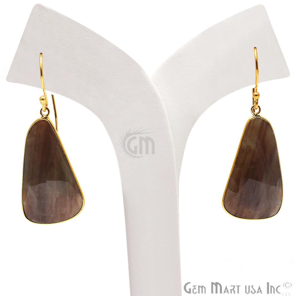 Wonder Sapphire 14X33MM Gold Plated Gemstone Dangle Hook Earrings (WSER-90544) - GemMartUSA