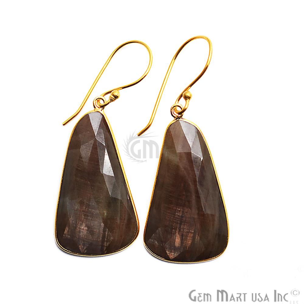 Wonder Sapphire 14X33MM Gold Plated Gemstone Dangle Hook Earrings (WSER-90544) - GemMartUSA