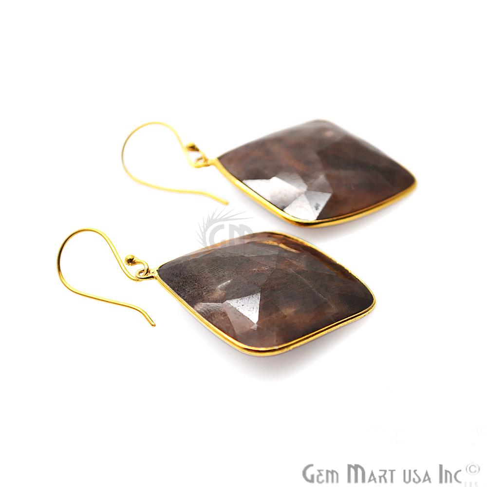 Wonder Sapphire 39X31MM Gold Plated Gemstone Dangle Hook Earrings (WSER-90546) - GemMartUSA