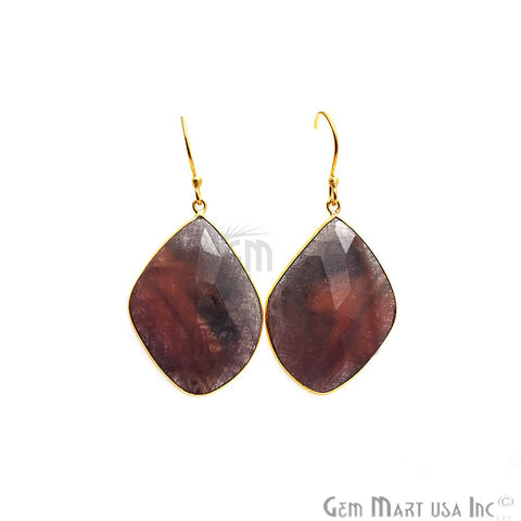 Wonder Sapphire 24X35MM Gold Plated Gemstone Dangle Hook Earrings (WSER-90548) - GemMartUSA