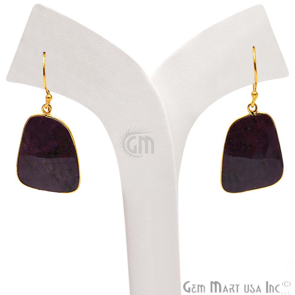Wonder Sapphire 25X18MM Gold Plated Gemstone Dangle Hook Earrings (WSER-90550) - GemMartUSA