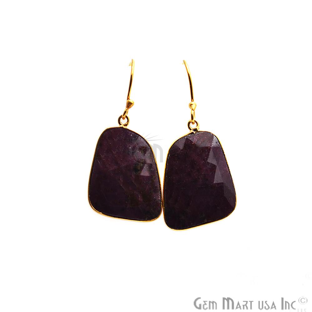 Wonder Sapphire 25X18MM Gold Plated Gemstone Dangle Hook Earrings (WSER-90550) - GemMartUSA
