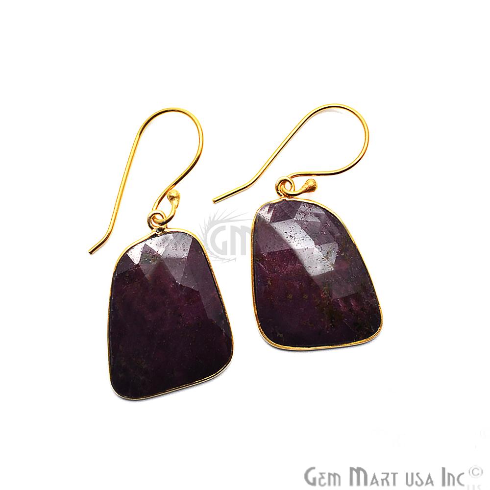 Wonder Sapphire 25X18MM Gold Plated Gemstone Dangle Hook Earrings (WSER-90550) - GemMartUSA