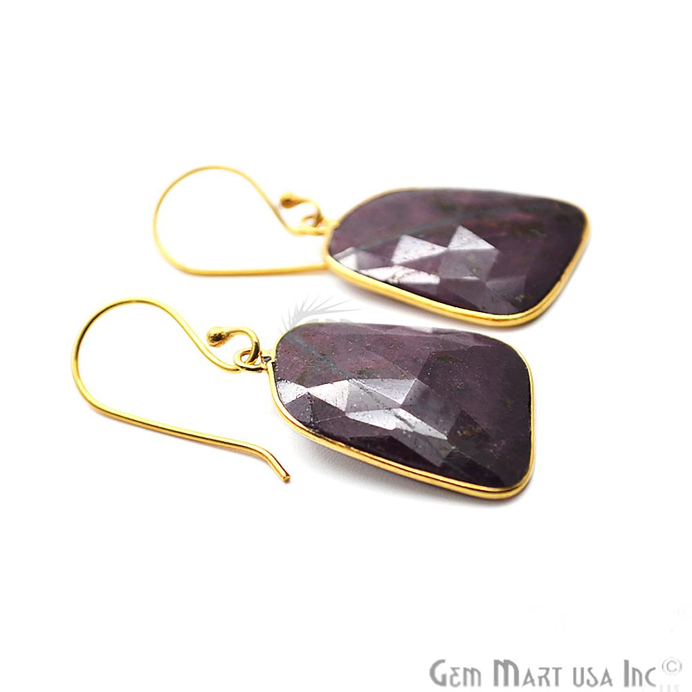 Wonder Sapphire 25X18MM Gold Plated Gemstone Dangle Hook Earrings (WSER-90550) - GemMartUSA