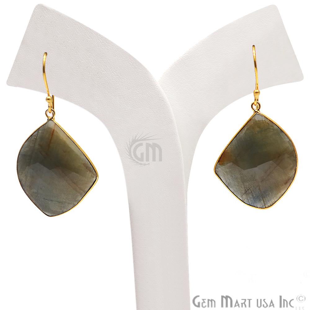 Wonder Sapphire 23X32MM Gold Plated Gemstone Dangle Hook Earrings (WSER-90551) - GemMartUSA