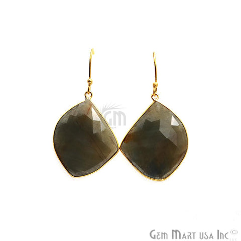 Wonder Sapphire 23X32MM Gold Plated Gemstone Dangle Hook Earrings (WSER-90551) - GemMartUSA