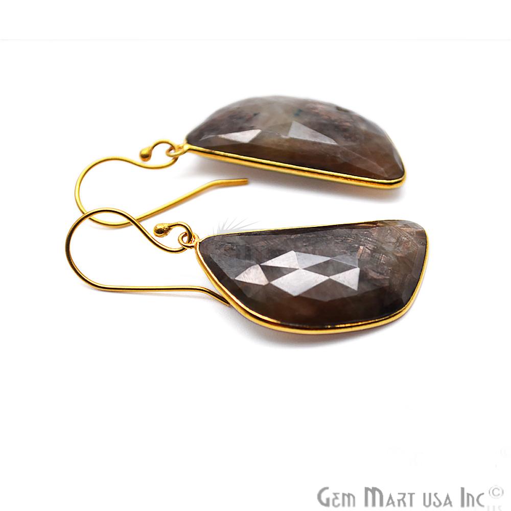 Wonder Sapphire 16X34MM Gold Plated Gemstone Dangle Hook Earrings (WSER-90552) - GemMartUSA