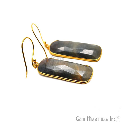 Wonder Sapphire 13X34MM Gold Plated Gemstone Dangle Hook Earrings (WSER-90554) - GemMartUSA