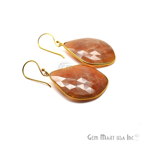 Wonder Sapphire 27X37MM Gold Plated Gemstone Dangle Hook Earrings (WSER-90557) - GemMartUSA