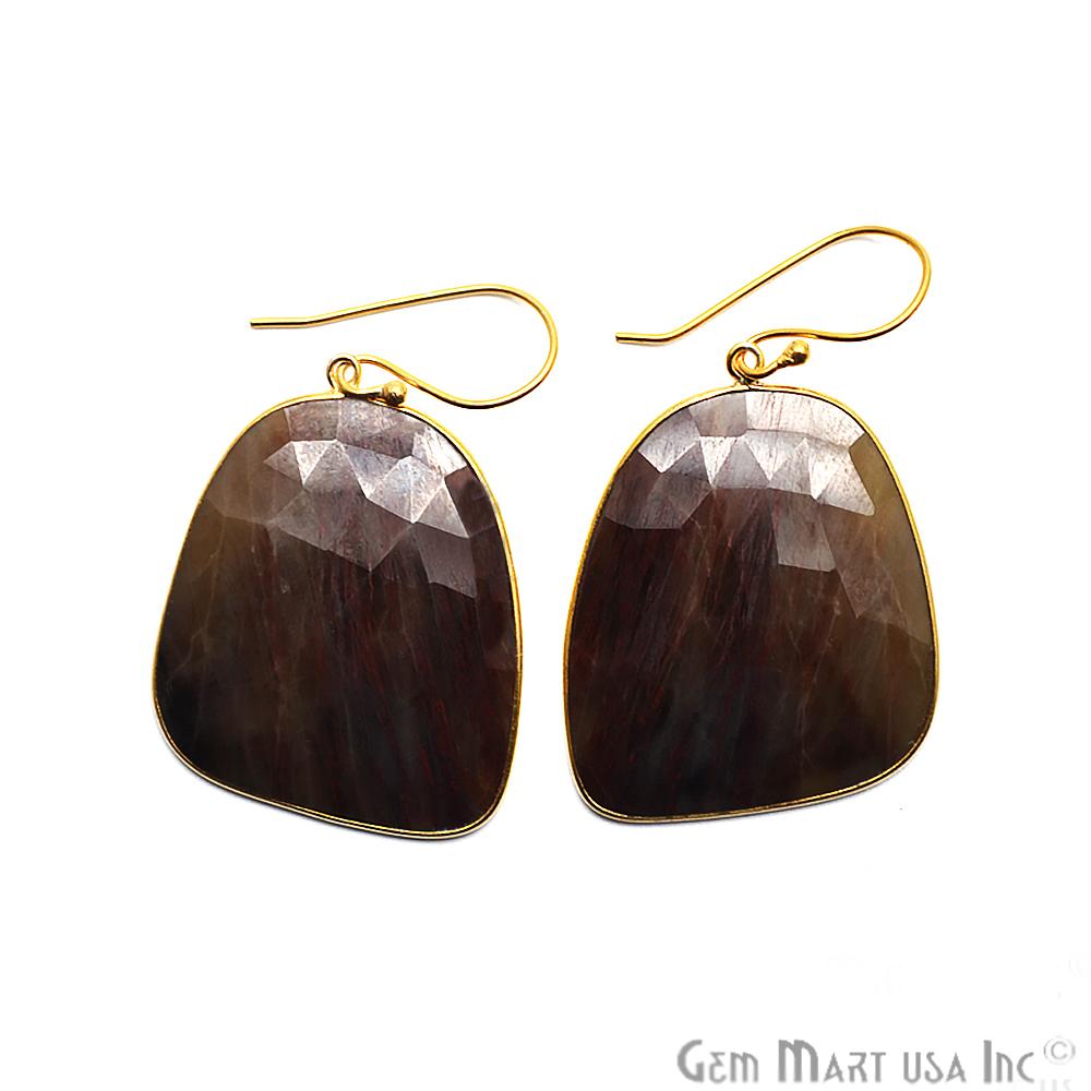 Wonder Sapphire 27X36MM Gold Plated Gemstone Dangle Hook Earrings (WSER-90560) - GemMartUSA