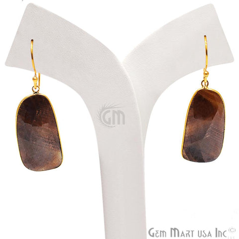 Wonder Sapphire 15X32MM Gold Plated Gemstone Dangle Hook Earrings (WSER-90561) - GemMartUSA
