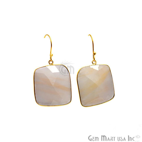 Wonder Sapphire 23X28MM Gold Plated Gemstone Dangle Hook Earrings (WSER-90562) - GemMartUSA