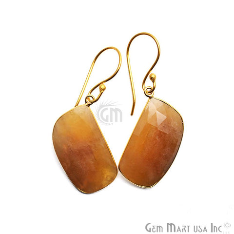 Wonder Sapphire 14X24MM Gold Plated Gemstone Dangle Hook Earrings (WSER-90565) - GemMartUSA
