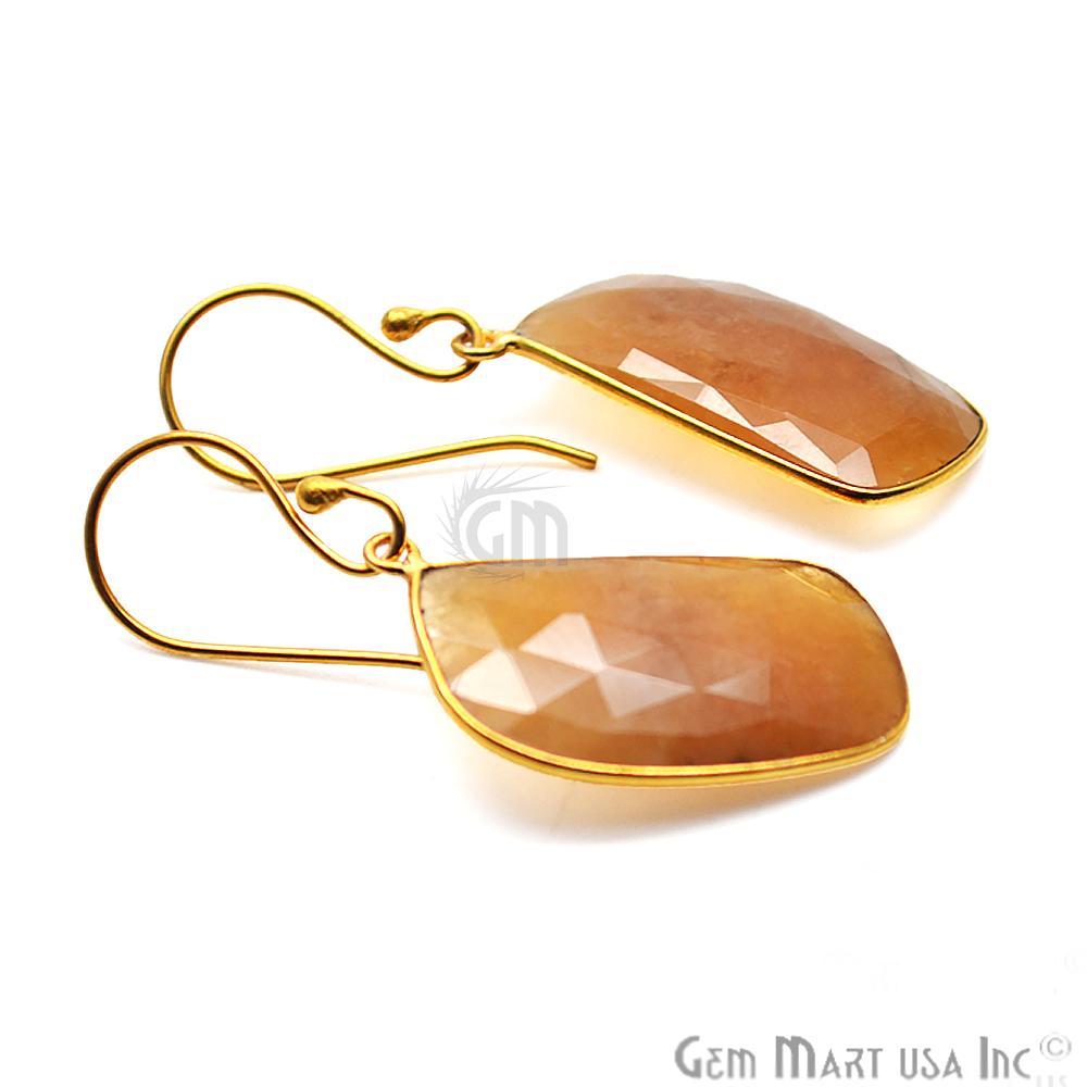 Wonder Sapphire 14X24MM Gold Plated Gemstone Dangle Hook Earrings (WSER-90565) - GemMartUSA