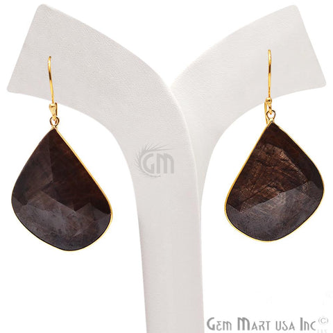 Wonder Sapphire 25X36MM Gold Plated Gemstone Dangle Hook Earrings (WSER-90566) - GemMartUSA