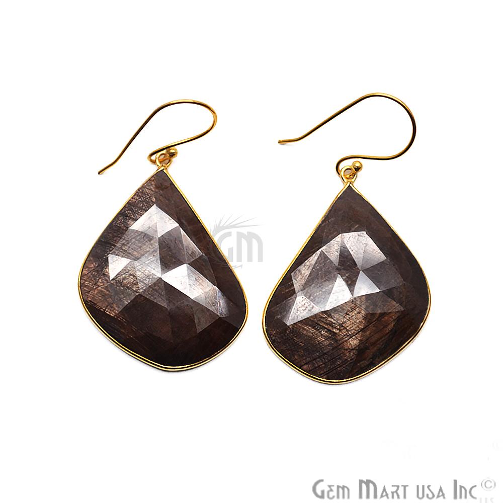 Wonder Sapphire 25X36MM Gold Plated Gemstone Dangle Hook Earrings (WSER-90566) - GemMartUSA