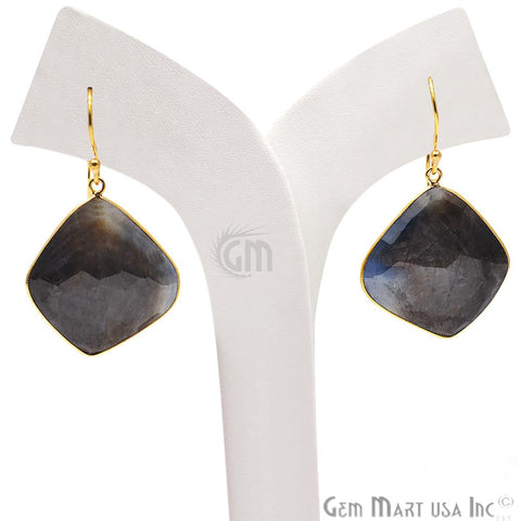 Wonder Sapphire 26X30MM Gold Plated Gemstone Dangle Hook Earrings (WSER-90568) - GemMartUSA