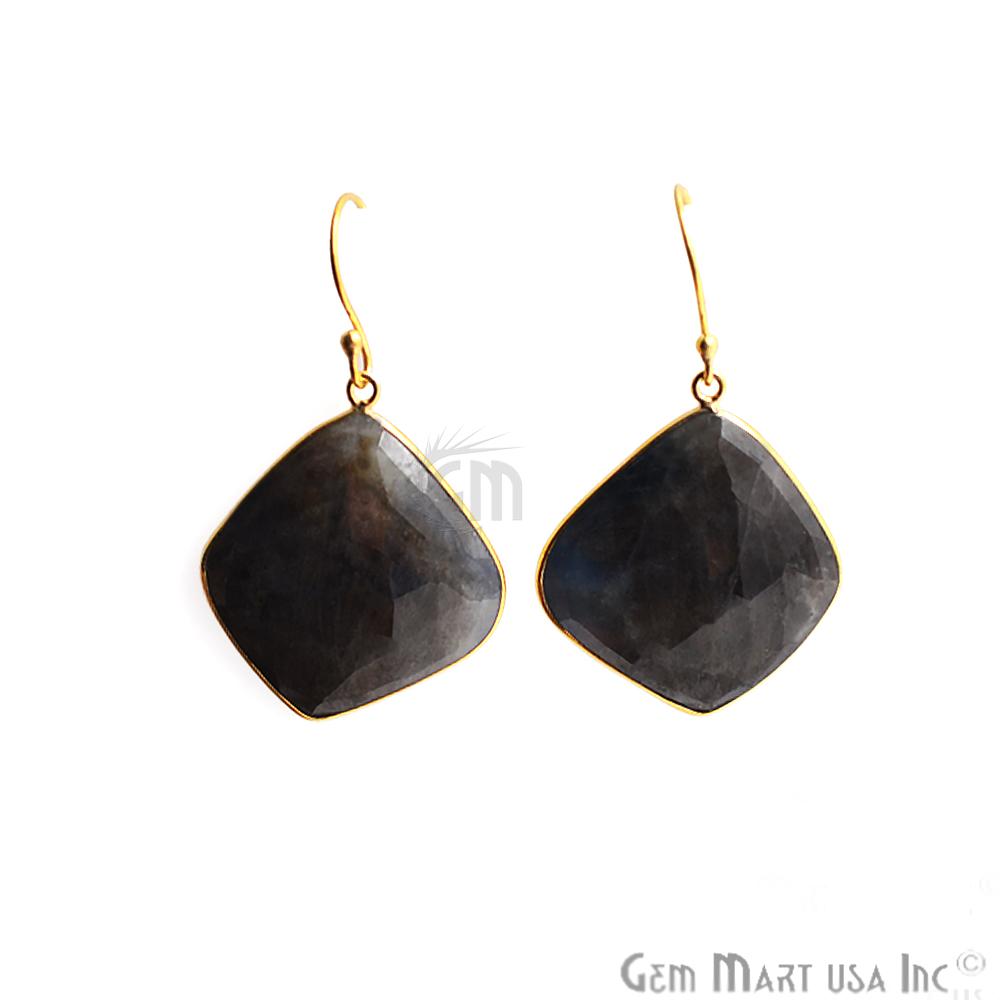 Wonder Sapphire 26X30MM Gold Plated Gemstone Dangle Hook Earrings (WSER-90568) - GemMartUSA
