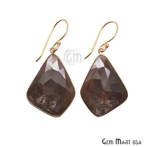 Wonder Sapphire 34X24MM Gold Plated Gemstone Dangle Hook Earrings (WSER-90572) - GemMartUSA
