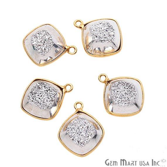 Window Druzy 12mm Cushion Shape Bezel Cave Druzy Gemstone Connector (Pick Your Color, Bail, Plating) - GemMartUSA