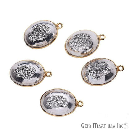 Window Druzy 12x16mm Oval Bezel Cave Druzy Connector (Pick Color, Bail, Plating) - GemMartUSA