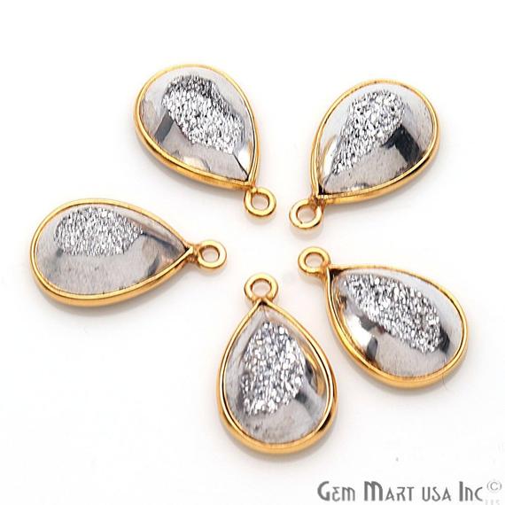 Window Druzy 10x14mm Pears Shape Bezel Cave Druzy Gemstone Connector (Pick Your Color, Bail, Plating) - GemMartUSA