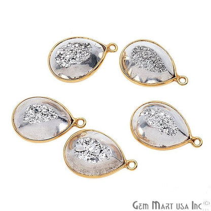 Window Druzy 12x16mm Pears Bezel Cave Druzy Connector (Pick Color, Bail, Plating) - GemMartUSA