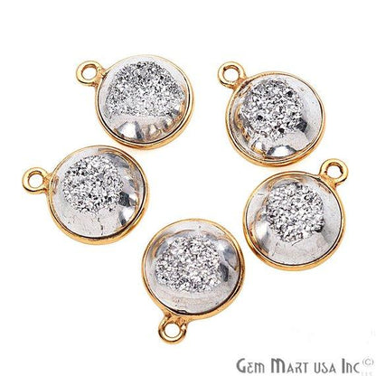 Window Druzy 10mm Round Shape Bezel Cave Druzy Gemstone Connector (Pick Your Color, Bail, Plating) - GemMartUSA