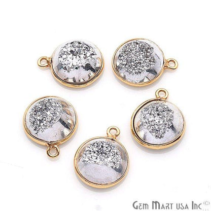 Window Druzy 12mm Round Shape Bezel Cave Druzy Gemstone Connector (Pick Your Color, Bail, Plating) - GemMartUSA