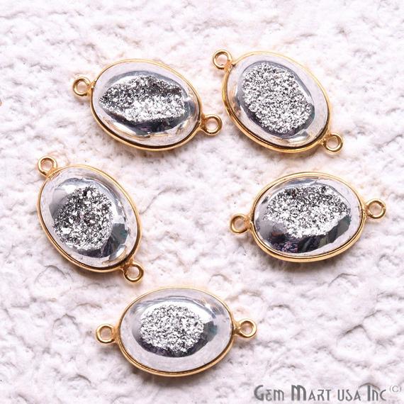 Window Druzy 12x16mm Oval Bezel Cave Druzy Connector (Pick Color, Bail, Plating) - GemMartUSA