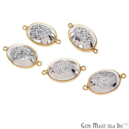 Window Druzy 13x18mm Oval Bezel Cave Druzy Connector (Pick Color, Bail, Plating) - GemMartUSA