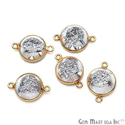 Window Druzy 12mm Round Shape Bezel Cave Druzy Gemstone Connector (Pick Your Color, Bail, Plating) - GemMartUSA