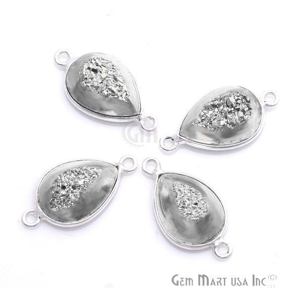 Window Druzy 10x14mm Pears Shape Bezel Cave Druzy Gemstone Connector (Pick Your Color, Bail, Plating) - GemMartUSA