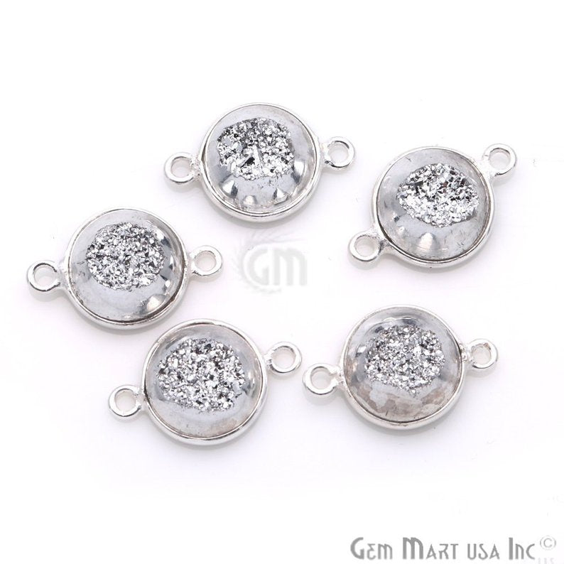 Window Druzy 10mm Round Shape Bezel Cave Druzy Gemstone Connector (Pick Your Color, Bail, Plating) - GemMartUSA