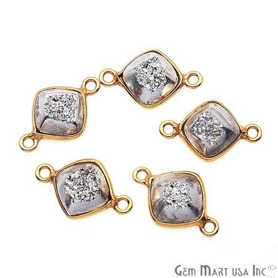 Window Druzy 8mm Cushion Shape Bezel Cave Druzy Gemstone Connector ( Pick Your Color, Plating, Bail) - GemMartUSA