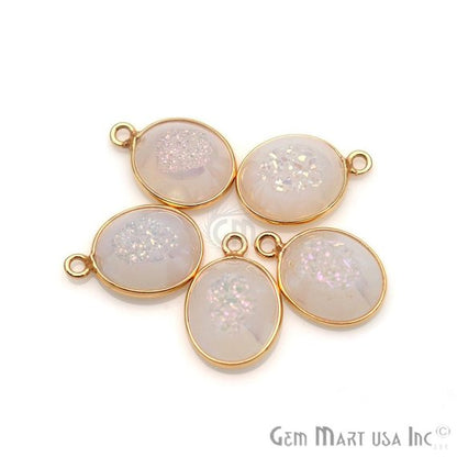 Window Druzy 10x12mm Oval Bezel Cave Druzy Connector (Pick Color, Bail, Plating) - GemMartUSA