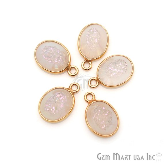 Window Druzy 8x10mm Oval Bezel Cave Druzy Connector (Pick Color, Bail, Plating) - GemMartUSA