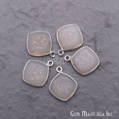 Window Druzy 12mm Cushion Shape Bezel Cave Druzy Gemstone Connector (Pick Your Color, Bail, Plating) - GemMartUSA