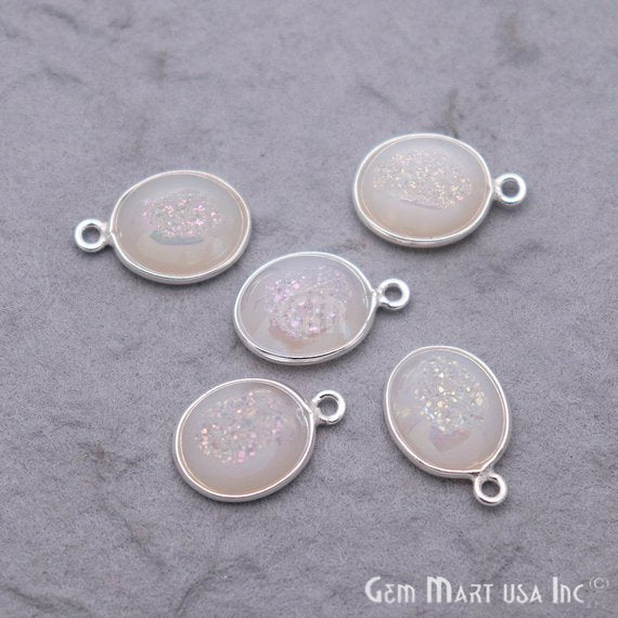 Window Druzy 10x12mm Oval Bezel Cave Druzy Connector (Pick Color, Bail, Plating) - GemMartUSA