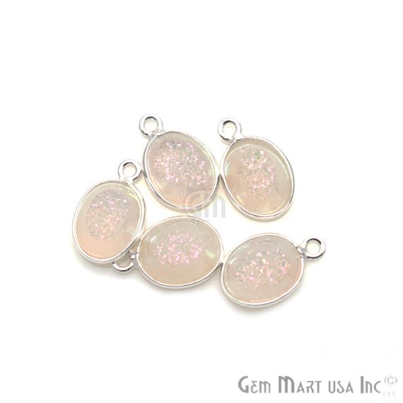 Window Druzy 8x10mm Oval Bezel Cave Druzy Connector (Pick Color, Bail, Plating) - GemMartUSA