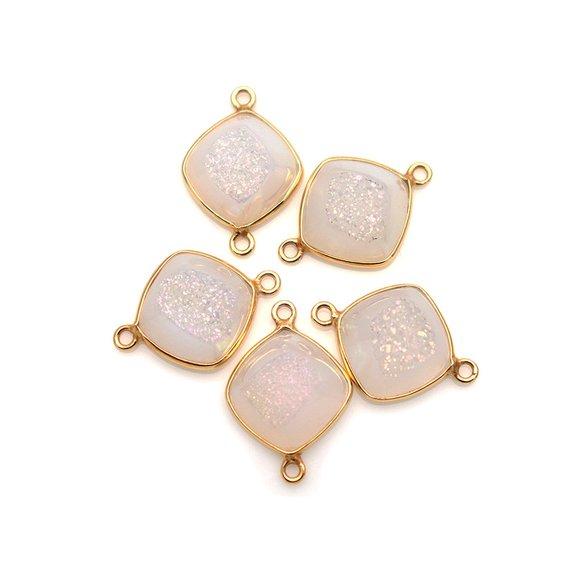 Window Druzy 12mm Cushion Shape Bezel Cave Druzy Gemstone Connector (Pick Your Color, Bail, Plating) - GemMartUSA