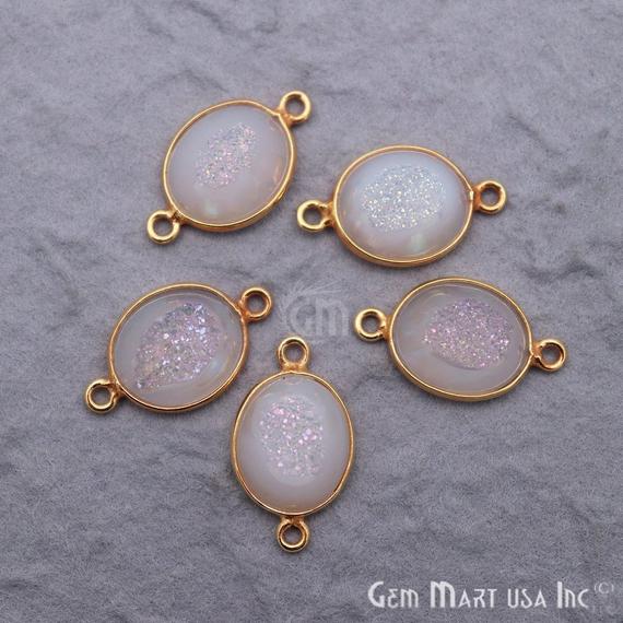 Window Druzy 10x12mm Oval Bezel Cave Druzy Connector (Pick Color, Bail, Plating) - GemMartUSA