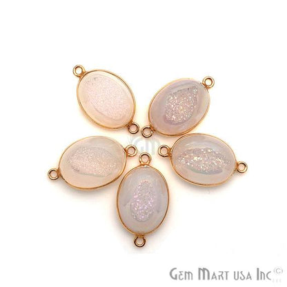 Window Druzy 12x16mm Oval Bezel Cave Druzy Connector (Pick Color, Bail, Plating) - GemMartUSA