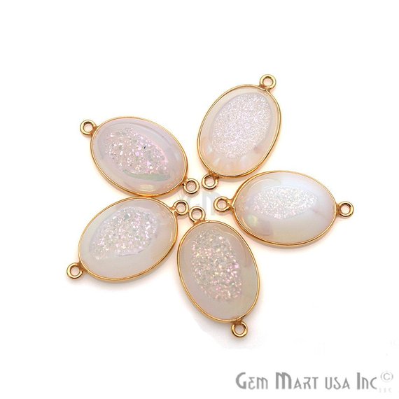 Window Druzy 13x18mm Oval Bezel Cave Druzy Connector (Pick Color, Bail, Plating) - GemMartUSA